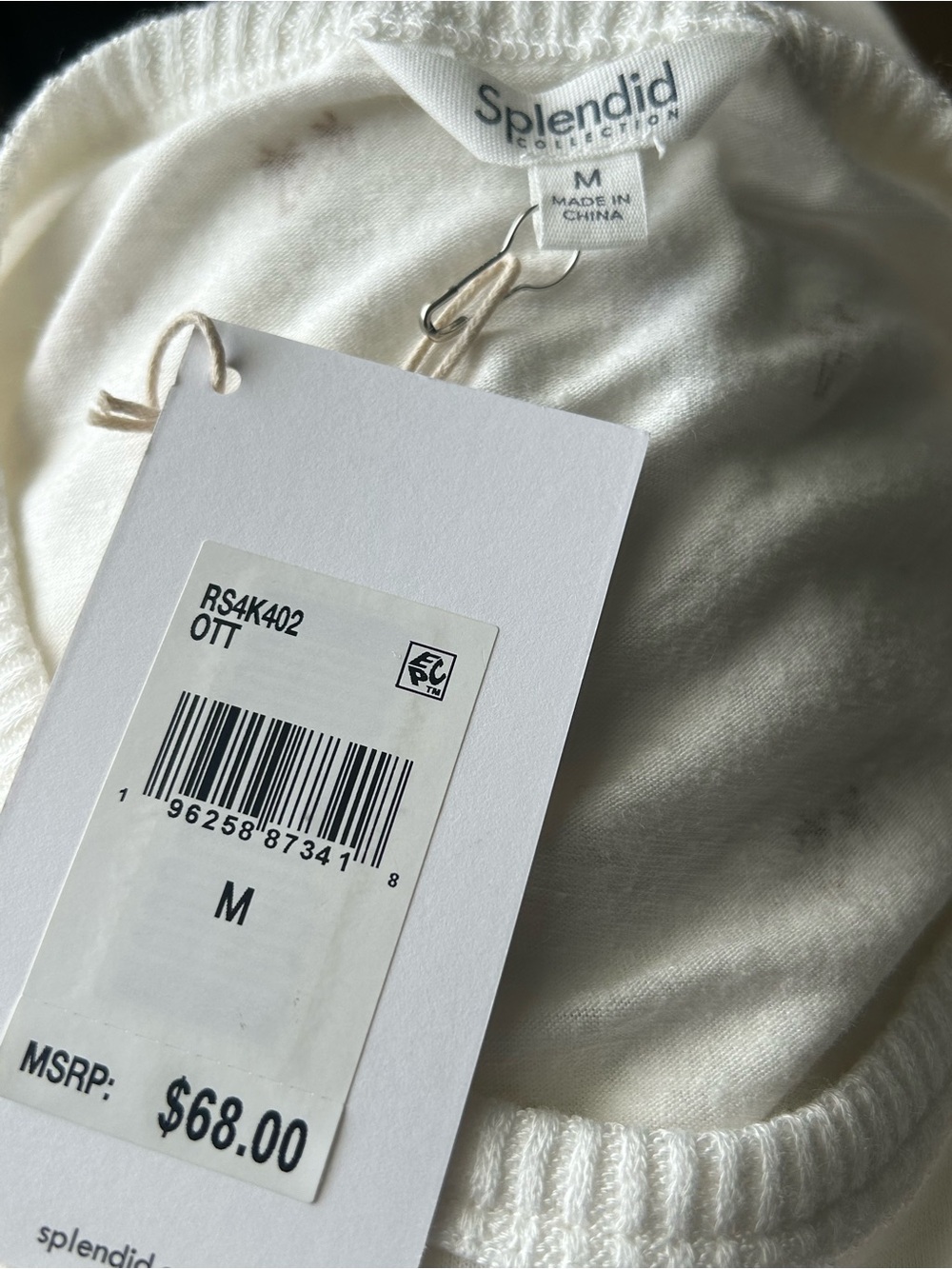 Splendid Light Cream or Off White Palm-Embroidered Short Sleeve Top Sz M - Picture 8 of 11